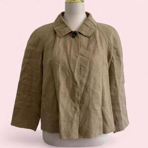 Anne Klein 100% Linen Tan Cropped Jacket — Size 14
